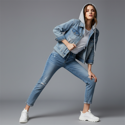 Denim Jacket with Removable Hood | Women's Casual Outerwear
